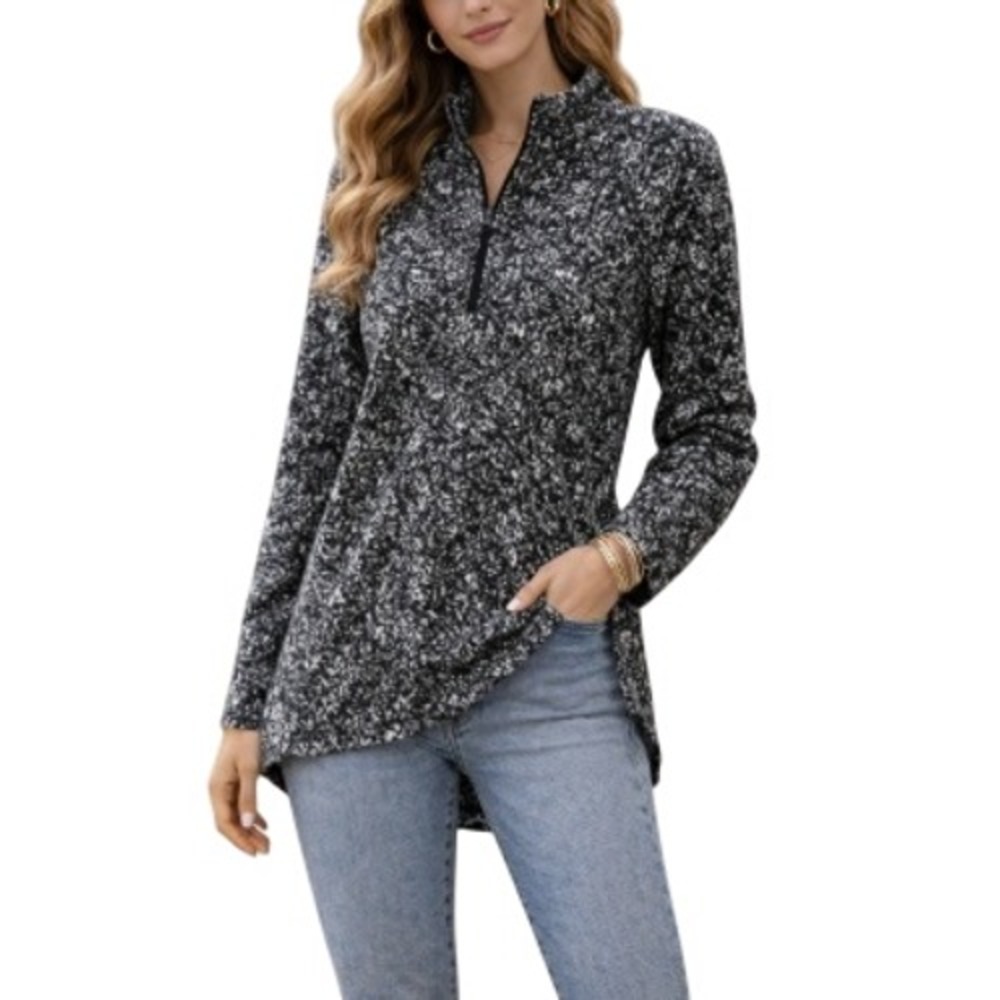 Spyder Active Women's Black White Marbled Mock Neck Quarter Zip‎ Pullover Size M